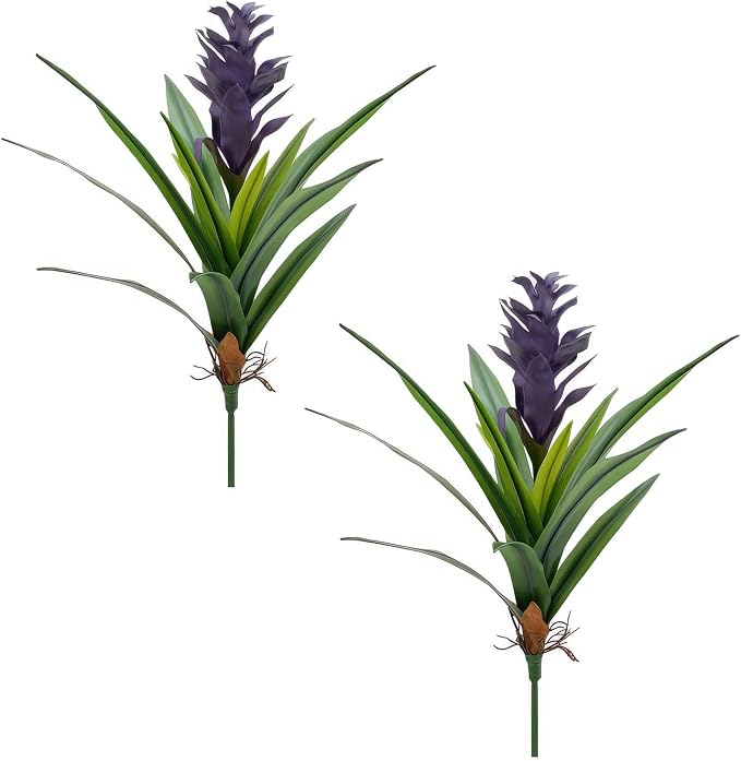 2Pcs Artificial Hawaiian Ginger Flower, 18" Fake Bromeliad Plants,Large Real Touch Faux Tropical Flowers, Lifelike Exotic House Plants for Home Office Indoor Decoration (Purple)