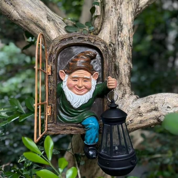 Gnomes Outdoor Garden Statues Gifts Mothers Day Summer Decor Whimsical Fairy Garden-10 Inch Elf Outdoor Tree Hugger Statues- Tree Face Sculpture, Yard Art Patio,Fence,Lawn,Wall Gnomes Ornament