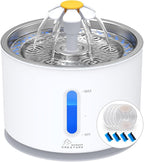 Wonder Creature Cat Water Fountain with Stainless Steel Lid, 2.4L/81oz Automatic Cat Fountain with 4 Filters & 4 Sponges, LED Light and Water Level Window for Cats and Dogs