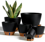 7/6.5/6/5.5/5 Inch Self Watering Pots, Plastic Flower Pots with Multi Mesh Drainage Holes and Deep Reservoir for Indoor Outdoor Garden Plants and Flowers (Black, 5/5.5/6/6.5/7/8)