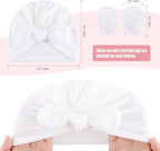 BQUBO Baby Turban Hats and Mittens Set Newborn Infant Hospital Hats Caps with Bows for Baby Boys Girls 0-12 Months