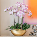 DUYONE 35 Inch Artificial Butterfly Orchid Flowers 4 Pcs with 4 Bundles Leaves Artificial Orchid Flowers Stem Plants for Home Décor (Light Purple 4pcs)