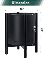 D'vine Dev Planter Pot with Stand - 16 Inch Plastic Cylinder Flower Pot with Wood Planter Holder for Indoor, Matte Black Pot + Ebony Stand, 55-C-Z-2