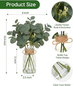 Velener Faux Eucalyptus Stems in Vase with Faux Water, Fake Plants Indoor Artificial Eucalyptus Plant for Home Decor, Kitchen Bathroom Farmhouse Living Room Coffee Table Centerpieces for Tables Green
