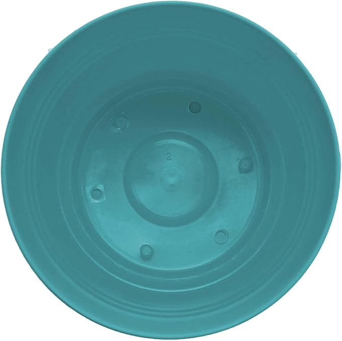 Bloem Saturn 10" Bermuda Teal Round Resin Planter Pot with Snap-in Saucer for Indoor and Outdoor Gardening