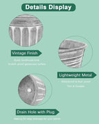 vensovo 10 Inches Silver Metal Rustic Plant Pots - 4 Pcs Large Shallow Galvanized Planters with Drain Hole and Rubber Plug, Rustproof Tin Bucket Succulent Pot Indoor Farmhouse Vintage Style for Decor