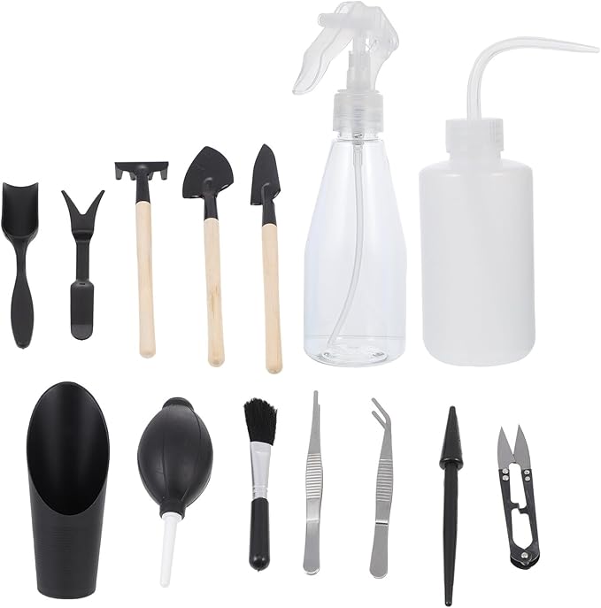 HOMSFOU 14pcs Succulent Planting Tool Set with Spraying Bottle, Soil Scoop, Shovel, and Pruning Scissors for Indoor and Outdoor Gardening, Transplanting and Plant Care Accessories