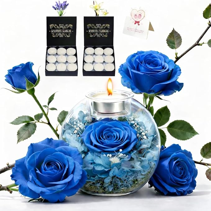 Preserved Real Rose in Glass with Scented Candles for Mom Her Wife Girlfriend Grandma Birthday Anniversary Romantic