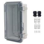 IP67Junction Box, ABS Plastic Outdoor Waterproof Box Electrical Enclosure with Stainless Steel Latch, Hinged Cover Electric Box with Mounting Plate 8.3"x4.3"x3"