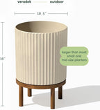 Veradek Demi Series Round Planter w/ Stand for Porch/Patio | Durable Plastic-Concrete & Wooden Stand | Modern Décor for Tall Plants, Flowers