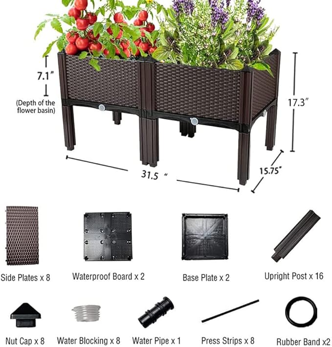 Plastic Elevated Planters for Raised Garden Bed with Legs for Outdoor Plants Box Kits with Drainage Holes for Patio Deck Balcony to Planting Flowers,Vegetables,Tomato and Herbs