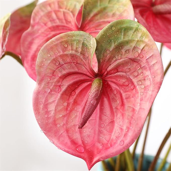 NatureMan 8 PCS 24inch Artificial Anthurium Lily Flowers Permanent Flower for Home Decoration Bouquet and Green Leaf,Wedding Festival Decoration Flower Arrangement(Pink)