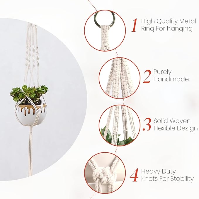 feedee Macrame Plant Hangers Indoor Macrame Hanging Planters for Indoor Plants, 6 Pack Hanging Plant Holders Indoor Hanging, Macromay Plant Hangers for Indoor Plant Hanger, Outdoor Flower Pots Holder
