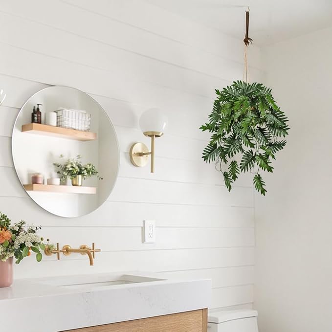 Large Fake Hanging Plants in Pot for Indoor & Outdoor, Long Artificial Monstera Hanging Basket, 27.6" Fake Potted Vines Ivy Greenery Plant for Room Wall Shelf Decor Living Room Bathroom Patio Porch