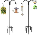 Artibear Double Shepherd Hooks for Outdoor, 76" Heavy Duty Bird Feeder Hangers Garden Hooks with 5-Prong Base, Outside Hanging Pole for Plant Baskets, Solar Light Lanterns, Wind Chimes, 2 Pack