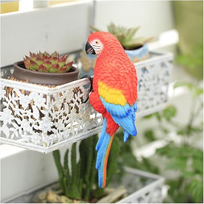 Primst Resin Animal Planter Pot Hanger Decorations, Hanging Realistic Parrot Flower Pot Figurine Planter Pot Hanger Decoration for Garden Yard Indoor Outdoor Decor (Red)