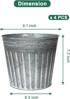 vensovo 9 Inches Silver Metal Rustic Plant Pots - 4 Pcs Large Galvanized Planters with Drain Hole and Rubber Plug, Rustproof Tin Bucket Flowerpot for Indoor Plants Farmhouse Vintage Style for Decor