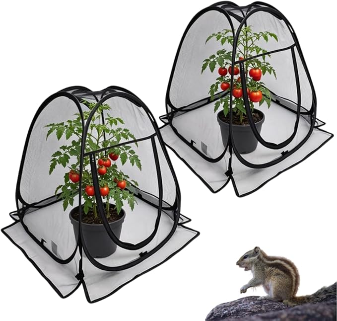 Plant Covers Pop up Gardening Net Cover,Insect Bird Barrier Netting Mesh Plant Netting Pest Guard Cover with Zip Entry for Plants, 2-Pack, Black (Black- 2 Packs)