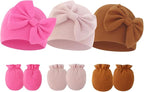 Newborn Baby Hats Mittens Sets Bow Infant Caps Gloves No Scratch Mitten Beanie Set for 0-6 Months Girls