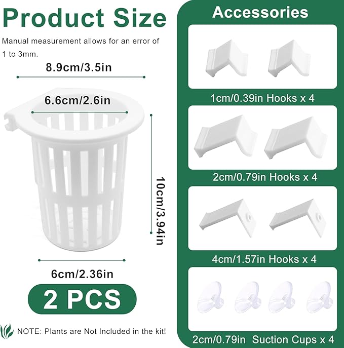 2PCS Upgraded Large Aquarium Plant Holder with 1.57" Extension Hooks and Suction Cups, Aquatic Plant Holder for Fish Tank Aquaponic Plants Cultivation and Aquascape Accessories (White)