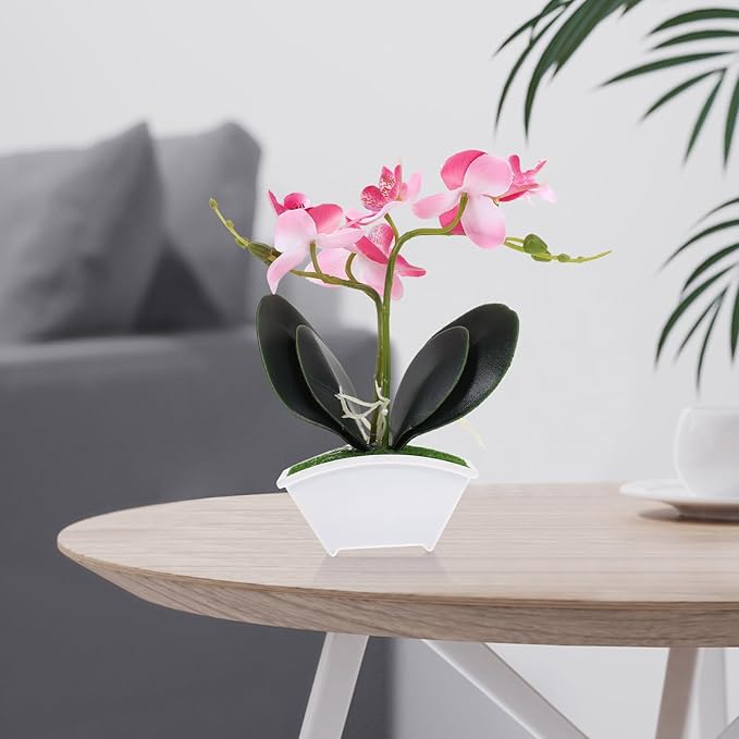 POPETPOP Artificial Potted Orchid Plant Miniature Faux Butterfly Orchid for Home Decor Wedding and Photography and Design Elegant