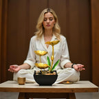11‘’ H Gold Tabletop Water Fountain, Zen Desktop Waterfall, Indoor Lotus Desktop Decorative Fountain, Home Bathroom Bedroom Decor.