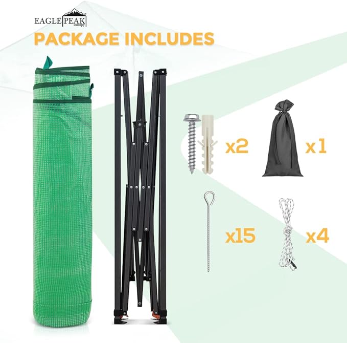 EAGLE PEAK 9x4 Portable Walk in Greenhouse, Pop Up Indoor Outdoor Greenhouse, Green House Kit with Zippered Roll-Up Doors and Windows, Lean-to Design, PE Cover, Clear/Green