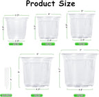 JNYONG 60 Pack 3.5/4/5/6/7 Inch Clear Nursery Pots with Drainage Hole,Variety Sizes Seed Starting Pots Transparent Plastic Plant Pots for Plants Transparency with 50 Plant Labels