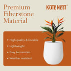 16.5" H x 15" D Premium Corso Fiberstone Round Tapered Planter with Drainage Hole, Weather Resistant for Indoor & Outdoor Use, Included 2 Extra Coco Mats (White, 11.5" Pot Opening)