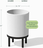 Veradek Demi Series Round Planter w/ Stand for Porch/Patio | Durable Plastic-Concrete & Wooden Stand | Modern Décor for Tall Plants, Flowers