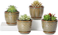 Sureasy Ceramic Plant Pots, 4.7 Inch Flower Pots for Indoor Plants, Succulent Pots with Saucer and Drainage Hole, Decorative Planter for Succulent, Cactus, Set of 4, Green
