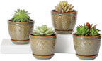 Sureasy Ceramic Plant Pots, 4.7 Inch Flower Pots for Indoor Plants, Succulent Pots with Saucer and Drainage Hole, Decorative Planter for Succulent, Cactus, Set of 4, Green