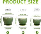 Ceramic Pots for Plants, 10+8+6 Inch Round Decorative Planters for Indoor Outdoor with Drainage Holes and Saucers, Office Garden Room Patio Decor, Gifts for Plant Lovers, Set of 3, Green
