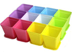 WARMBUY Colorful Plastic Flower Pots with Saucers for Small Plants, Set of 12