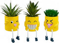 3Pcs Cute Fake Plants Small Potted Succulents with Yellow Pot, Creative Artificial Succulent Plants in Hanging Leg Fun Pot, Mini Vibrant Faux Plant for Home Office Desk Decor and Gift Choice