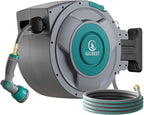 5/8" x 100 ft Retractable Garden Hose Reel, Heavy Duty Water Hose Reel Wall Mounted, Any Length Lock, 180°Swivel, Water Hose with 10-Function Nozzle for Cleaning, Watering (Green)