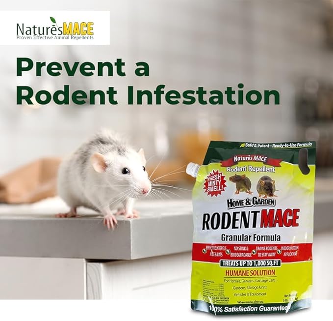 Nature's MACE Rodent Mace, Rodent Repellent 66 lb, Covers 13,200 Sq Ft, Granular Outdoor Rodent Deterrent, Repel Mouse, Mice, Rats, Rodents, for Indoor & Outdoor, Pet Safe, Home & Garden Treatment