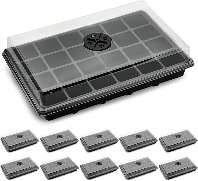 RooTrimmer 10-Pack XL Seed Starter Tray with Dome – 24 Large 2" Cells per Seedling Starter Trays (Total 240 Cells), Seed Growing Tray with Humidity Lids for Greenhouse Home Plant Propagation