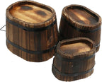 MY MIRONEY 3PCS Wooden Planter Barrel Set Vintage Style Wood Bucket Rustic Garden Flower Plant Pots Container with Metal Handles, Oval, Small, Medium & Large