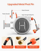 VEVOR Retractable Garden Hose Reel, 1/2 Inch x 84 ft Wall Mounted Heavy Duty Garden Hose Reel with 9 Patterns Nozzle, Any Length Lock, Upgraded Slow Return System and 180°Swivel Bracket