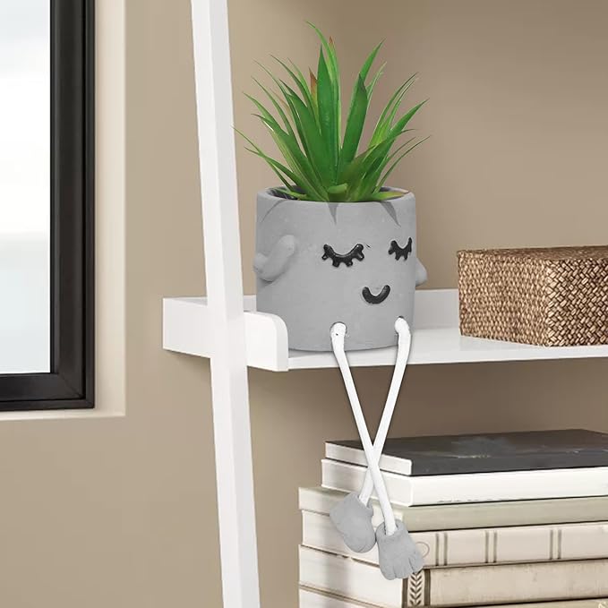 Zerzsy Small Artificial Plants in Cement Pots with Hanging Leg, Bathroom Plants Decor, Cute Fake Plant Succulents Desk Decor for Women, Shelf Decor Aesthetic - Set of 1