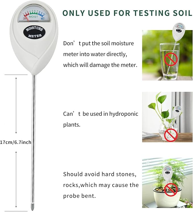 Soil Moisture Meter, Soil Moisture Monitor for House Plants, Soil Hygrometer Moisture Sensor for Indoor & Outdoor, Garden, Farm, Lawn Plant Care, No Battery Needed(White)