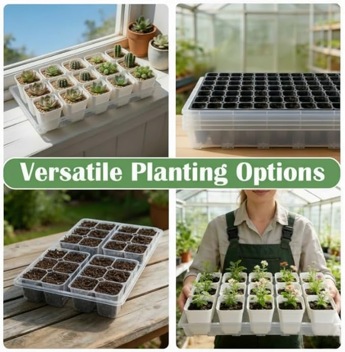 RooTrimmer 1020 Nursery Pot Trays 5 Pack, Transparent Plastic Flat Seed Starter Tray, Durable Square Seedling Starting Tray for Holding and Carrying Plant Pots (Clear)