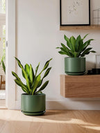 LE TAUCI Ceramic Pots for Plants, Set of 2, 10 + 12 Inch Plant Pot with Drainage Hole and Saucer, Durable & Stylish Planters for Indoor Plants, Elevate Your Home’s Aesthetic, Forest Green