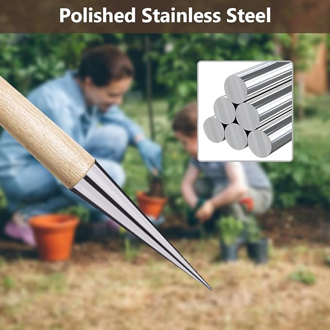 Hand Dibber, Stainless Steel Sow Dibbler with Wood Handle, Garden Hole Punch Dibbler Tool for Planting Seeds & Bulbs, Hand Held Bulb Planter for Planting Flowers Tulips, Daffodils, Dahlias