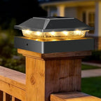 Peasur 4x4 Solar Post Cap Lights, 2 Modes 16 LED Post Solar Lights Waterproof, Black Fence Deck Lights Fit Wooden/Vinyl Post for Porch Patio