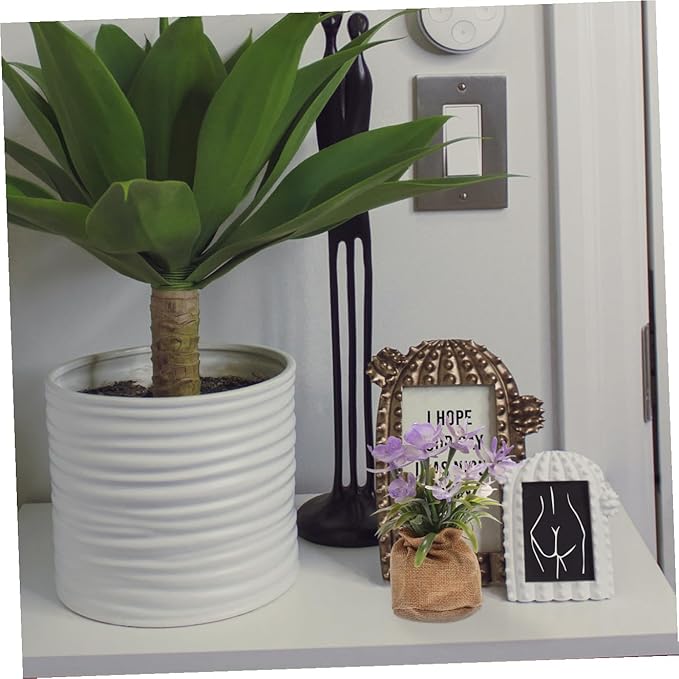 Faux Phalaenopsis Orchid Plant in Pot, Realistic Artificial Plastic Flower, Home Decoration for Living Room Office Bedroom, Potted Faux Flower with Jute Bag