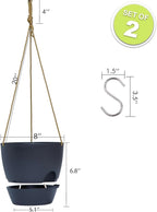 SwinDuck 8 inch Hanging Planters, 2 Pack Self Watering Hanging Pots with 20oZ Deep Reservoir for Indoor Outdoor Plants Flowers, Black
