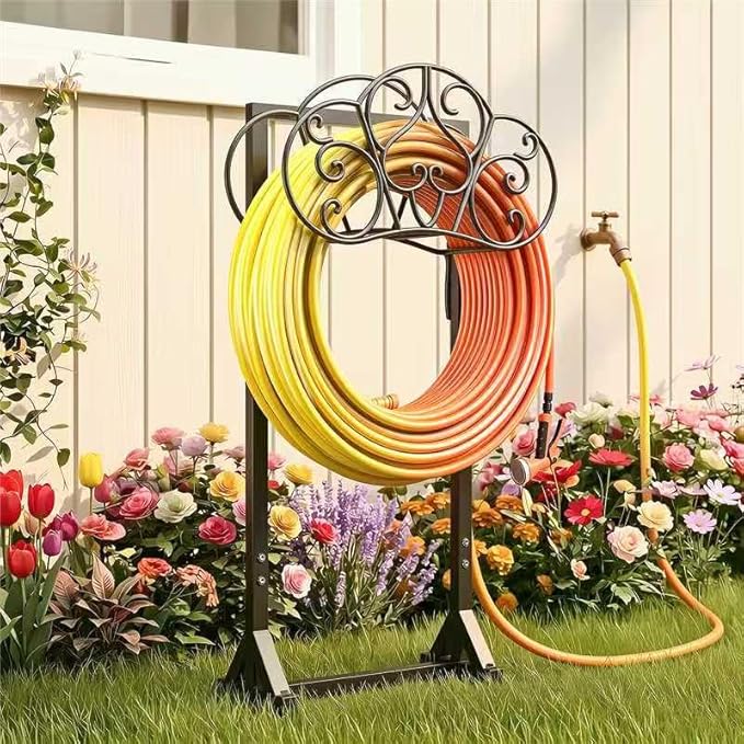 Garden Hose Holder Heavy-Duty Freestanding Water Hose Holder Holds 160Ft Hoses with 2 Tool Hooks, Rustproof Freestanding Hose Stand with 4 Spikes Hose Hanger Storage Rack for Outside, Yard, Lawn
