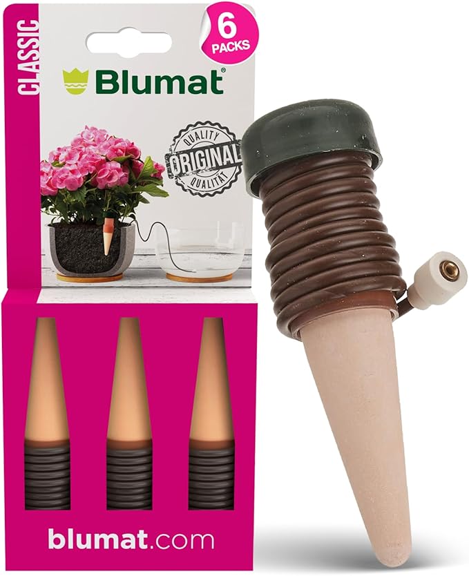 Blumat Classic Self-Watering Stakes - Prevents Overwatering and Underwatering for Healthy Growth While You are Away - Ideal for Indoor Plant Watering, 6 Pack, wo Adapter